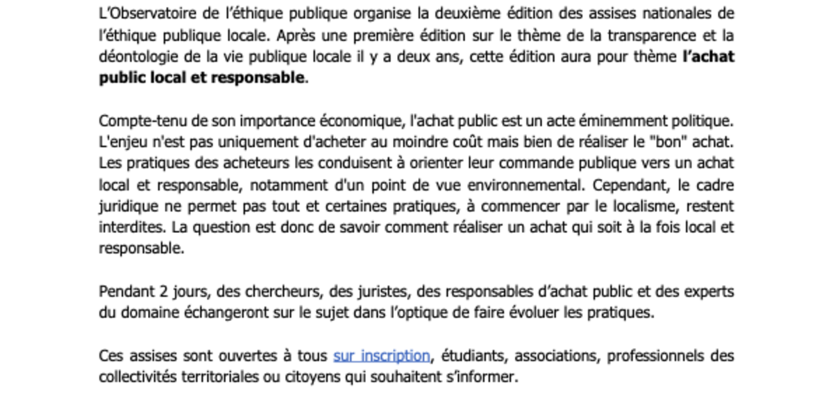 CP UPHF - Assises nationales de l'éthique publique locale Communiqué de presse - Université Polytechnique Hauts de France